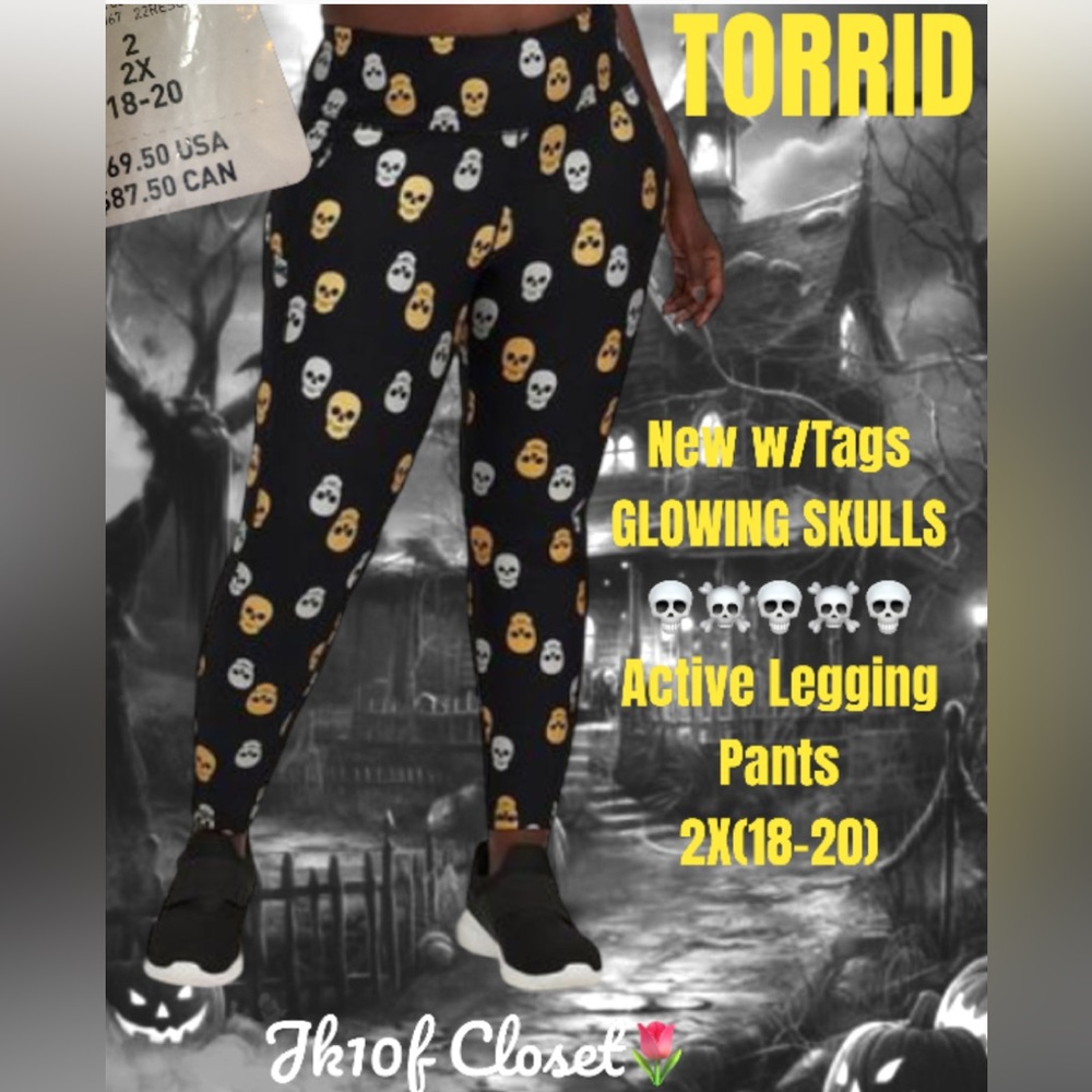 LOWEST🌺 NWT TORRID 2X 💀GLOWING SKULLS PERFORMANCE ACTIVE WEAR PANTS